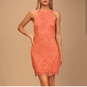 Love Poem Navy Coral Lace Mini Dress